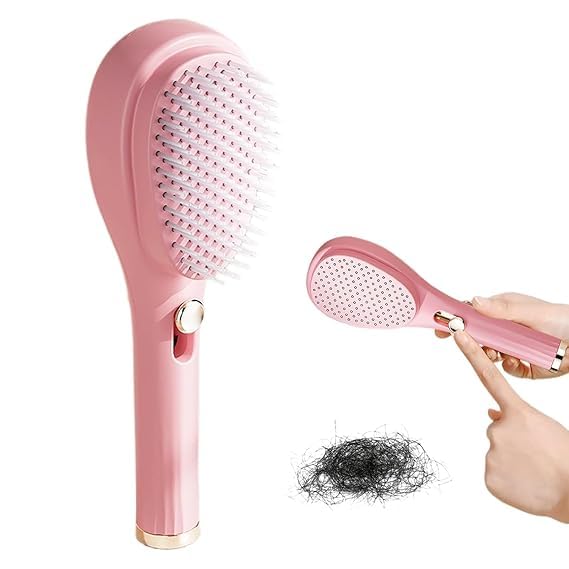GABANIZ GABANIZ Retractable Hair Brush with SelfCleaning Bristles Ergonomic Handle AntiStatic Telescopic Design for All Hair Types and Wigs OneClick Cleaning Hair Comb for Women and Men Pink 01  - Image 1
