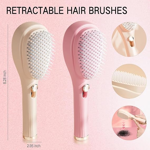 GABANIZ GABANIZ Retractable Hair Brush with SelfCleaning Bristles Ergonomic Handle AntiStatic Telescopic Design for All Hair Types and Wigs OneClick Cleaning Hair Comb for Women and Men Pink 01  - Image 3