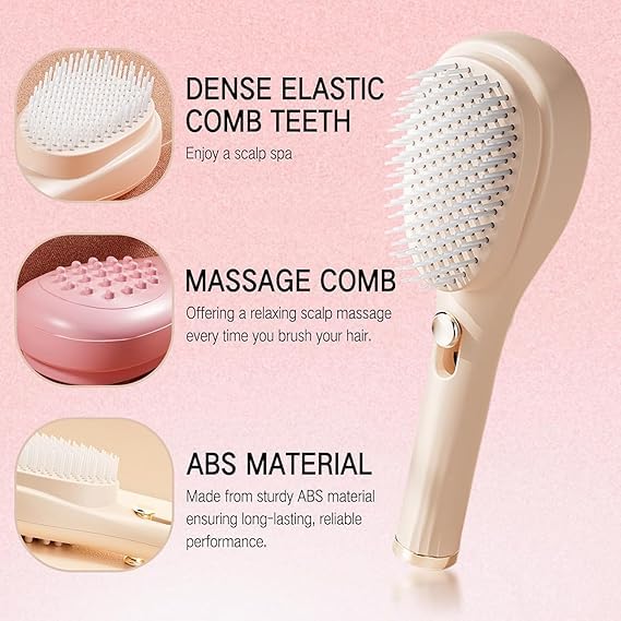 GABANIZ GABANIZ Retractable Hair Brush with SelfCleaning Bristles Ergonomic Handle AntiStatic Telescopic Design for All Hair Types and Wigs OneClick Cleaning Hair Comb for Women and Men Pink 01  - Image 5