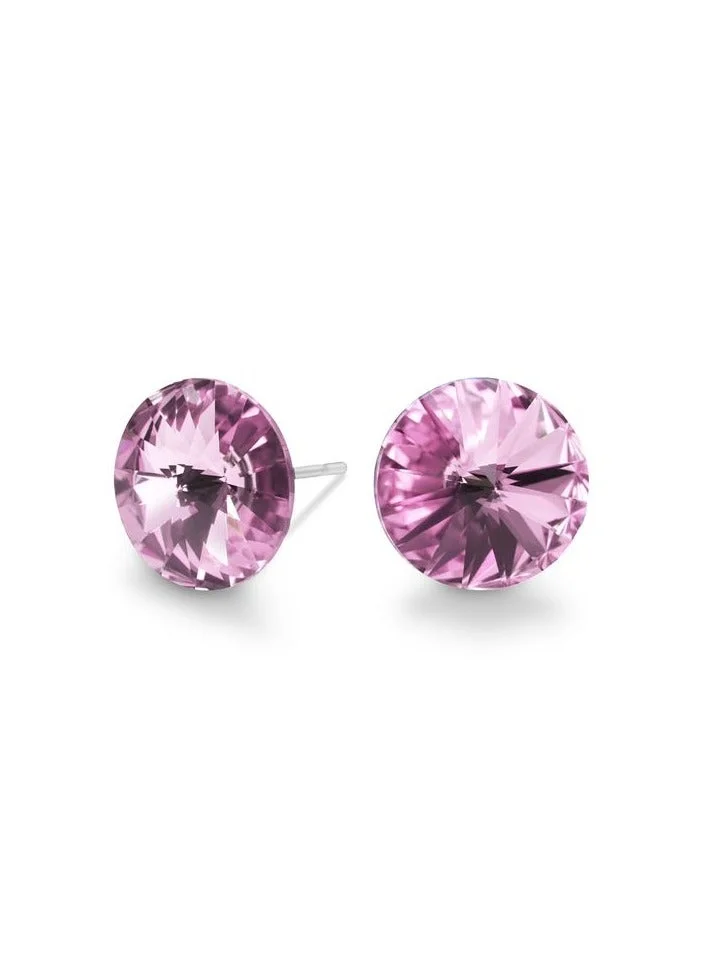 Seona Seona Mila 8mm Crystal Stud Earrings for Women – Hypoallergenic Stainless Steel Earrings, Lightweight Rivoli Crystal Jewelry for Women, Stylish Stud Jewelry for Everyday Wear - Light-Amethyst