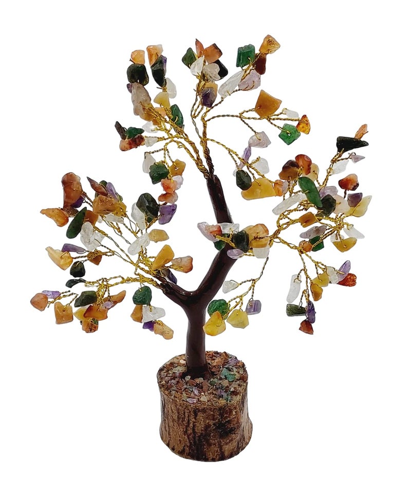 ARTISKRITI Seven Chakra Gemstone Crystal Bonsai Money Tree For Good Luck, Wealth & Prosperity Home Office Décor Spiritual Gift | Multicolor Chakra Tree,7 Cm - Image 1