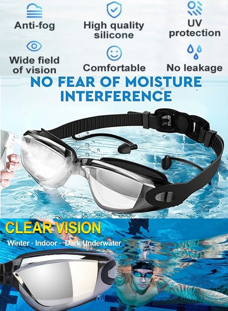 QUTOOB Swim Goggles With Attached Earplugs and Nose Clip, Waterproof Swimming Glasses With Ultra Wide Clear Vision, Anti-Fog, UV Protection, Swimming Goggles for adults, Men, Women and Professional Swimmers  - Image 2