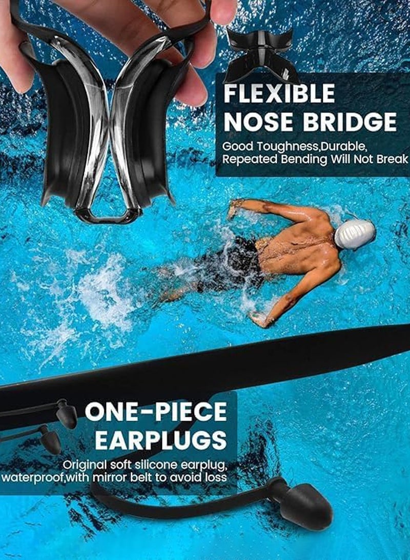 QUTOOB Swim Goggles With Attached Earplugs and Nose Clip, Waterproof Swimming Glasses With Ultra Wide Clear Vision, Anti-Fog, UV Protection, Swimming Goggles for adults, Men, Women and Professional Swimmers  - Image 4