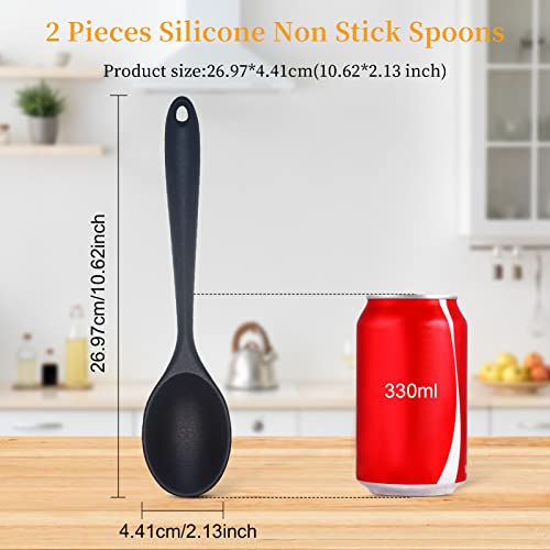 Ecerangus 2 Pcs Silicone Nonstick Mixing Spoon, Silicone Spoons for Cooking Heat Resistant, Cooking Utensil for Kitchen Cooking Baking Stirring Serving (Black) - Image 2