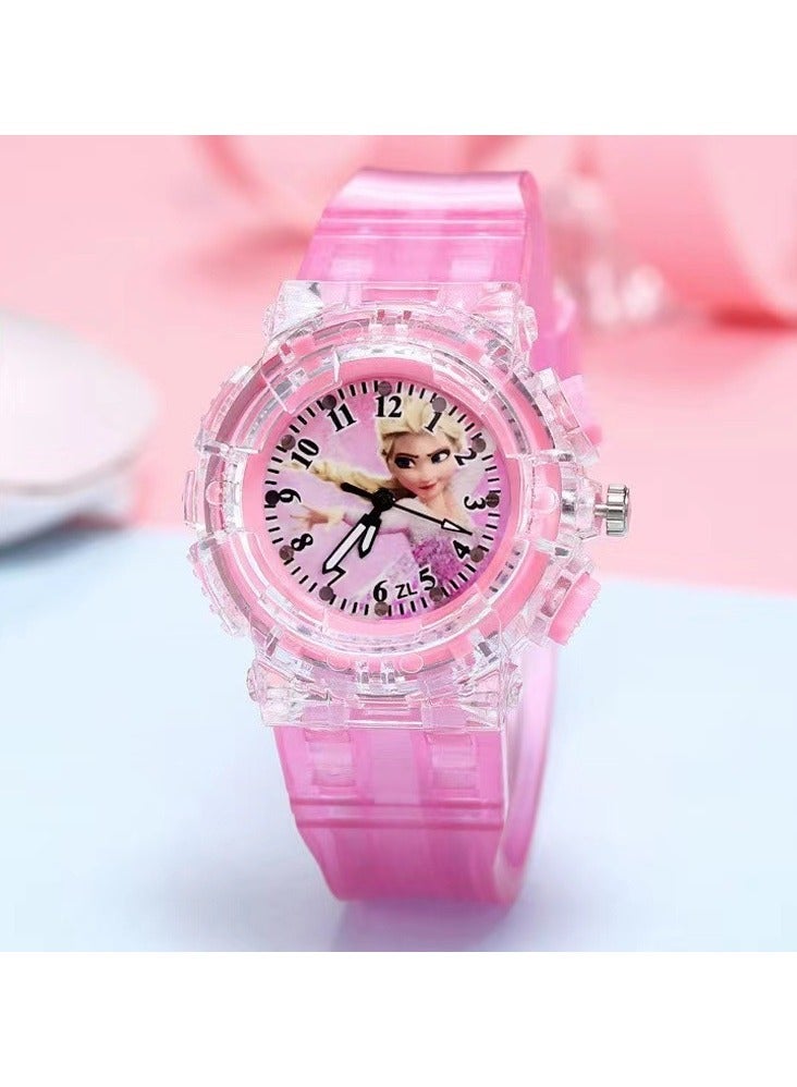 Sharpdo LED Ccartoon Ice and Snow Children's Watch Colorful Luminous Soft Silicone Belt Electronic Watch Men And Women Luminous Children Cute Cartoon Colorful Lights Watch Pink - Image 5