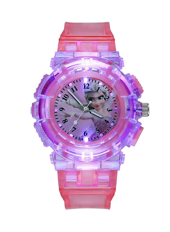 Sharpdo LED Ccartoon Ice and Snow Children's Watch Colorful Luminous Soft Silicone Belt Electronic Watch Men And Women Luminous Children Cute Cartoon Colorful Lights Watch Pink - Image 3