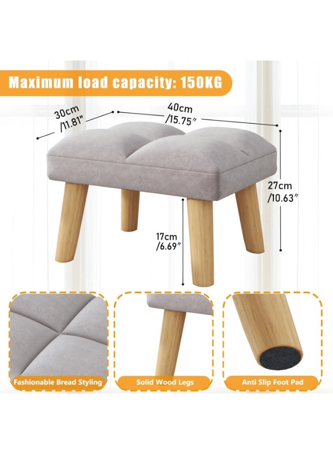Footstool, Small Ottoman Chair with Wooden Legs, Modern Padded Sofa Seat Foot Rest, Sofa Footrest for Living Room Entryway 15.74" D×11.81" W×10.62" H Grey - Image 3