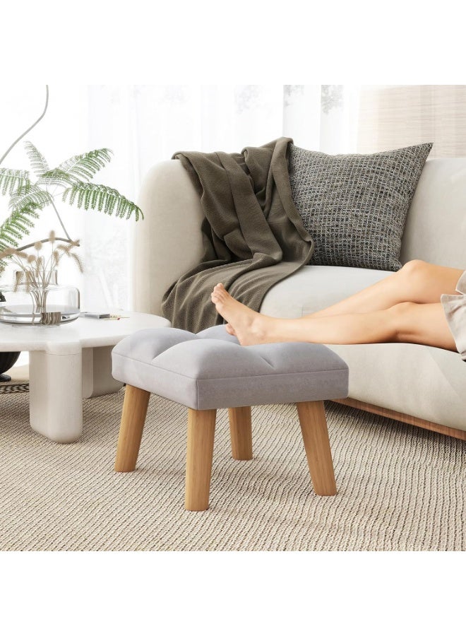 Footstool, Small Ottoman Chair with Wooden Legs, Modern Padded Sofa Seat Foot Rest, Sofa Footrest for Living Room Entryway 15.74" D×11.81" W×10.62" H Grey - Image 2