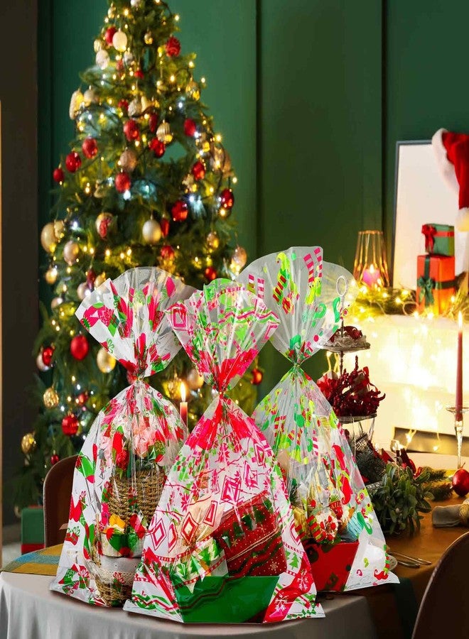 Cholemy 30 Pcs Large Christmas Cellophane Gifts Basket Bags 19.7" x 27.6" Jumbo Clear Red Green Plastic Goodies Bags Winter Holiday Gifts Wrap with Twist Ties for Xmas Treat Cookie Party Favors Craft - Image 5