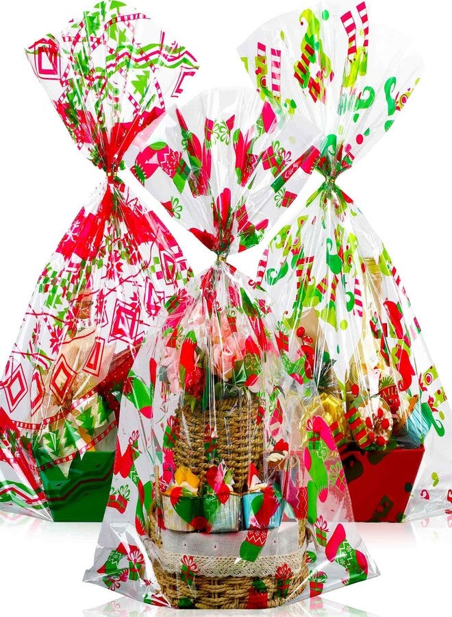 Cholemy 30 Pcs Large Christmas Cellophane Gifts Basket Bags 19.7" x 27.6" Jumbo Clear Red Green Plastic Goodies Bags Winter Holiday Gifts Wrap with Twist Ties for Xmas Treat Cookie Party Favors Craft - Image 1