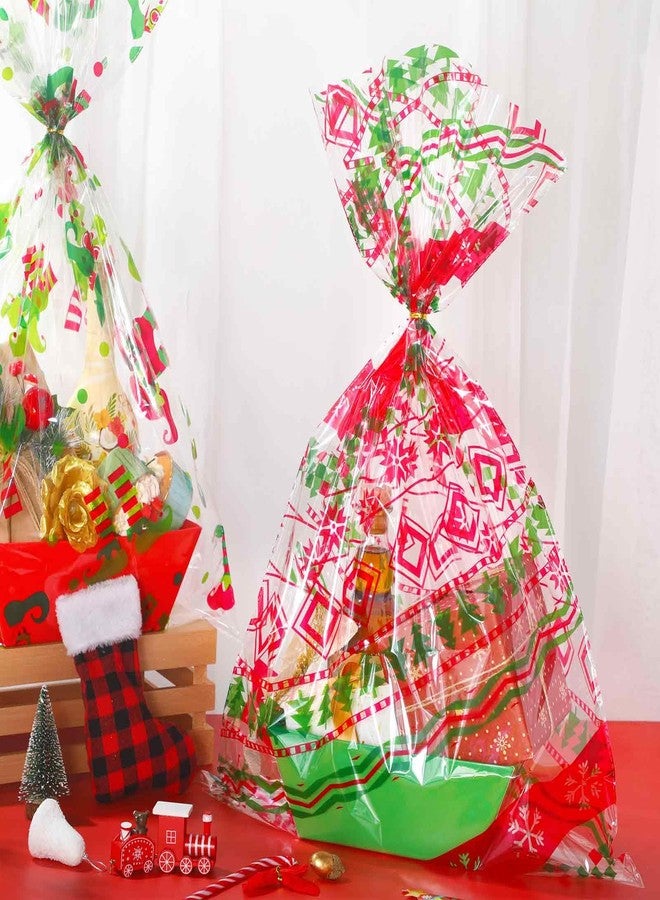 Cholemy 30 Pcs Large Christmas Cellophane Gifts Basket Bags 19.7" x 27.6" Jumbo Clear Red Green Plastic Goodies Bags Winter Holiday Gifts Wrap with Twist Ties for Xmas Treat Cookie Party Favors Craft - Image 3