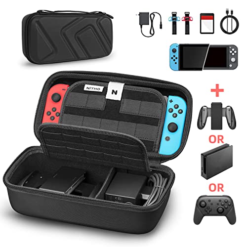 NiTHO SWITCH/SWITCH LITE ARMOUR CASE XL, Carry Case Compatible with Nintendo Switch/Lite Console & Accessories Black Protective Hard Portable Travel Case Shell Pouch - Image 1