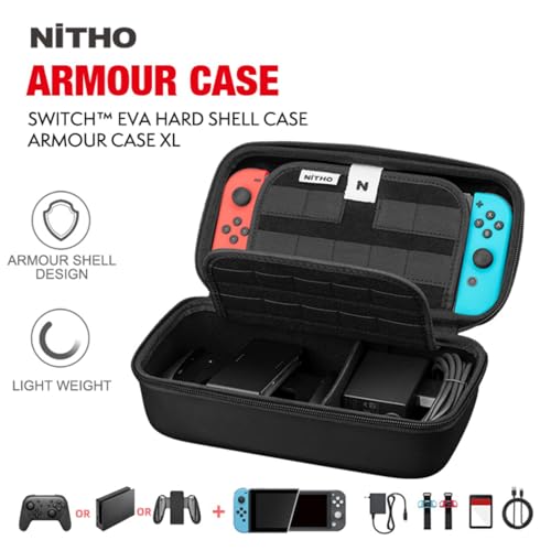 NiTHO SWITCH/SWITCH LITE ARMOUR CASE XL, Carry Case Compatible with Nintendo Switch/Lite Console & Accessories Black Protective Hard Portable Travel Case Shell Pouch - Image 2