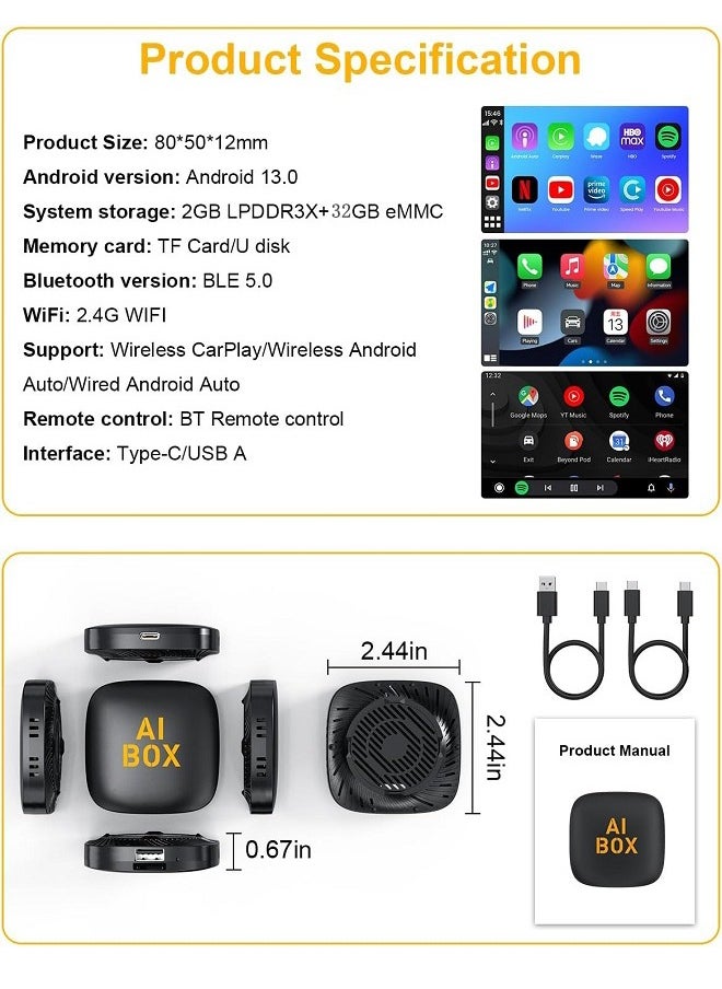 VICTGOAL - Wireless CarPlay Adaptor and Android Auto Wireless Adaptor - Magic Link CarPlay Ai Box-Support YouTube/TF Card/U Disk for Wired to Wireless CarPlay Dongle for OEM Wired CarPlay Cars Plug & Play - Image 1