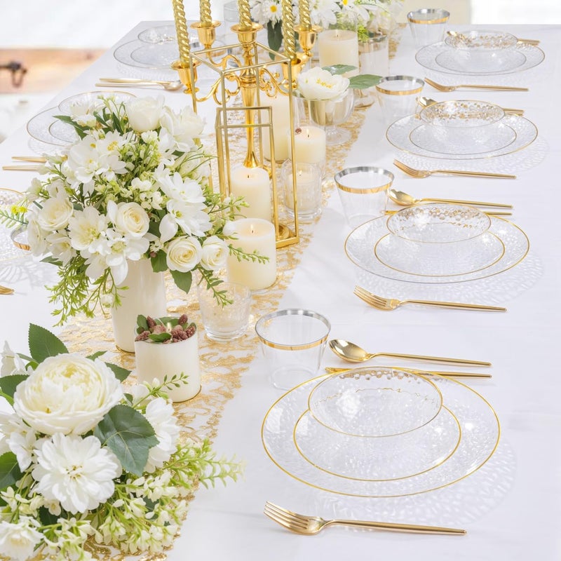 I00000 50 Pack 12 Ounce Clear Plastic Bowls Hammered with Gold Rimmed, Heavy Duty Disposable Bowl Set,Small Bowls for Wedding Day - Image 4