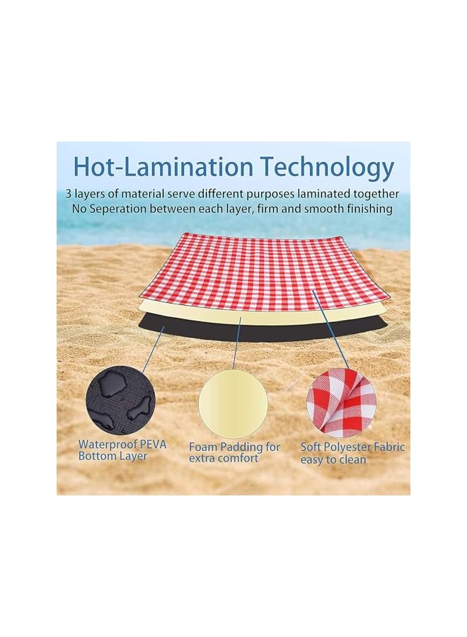 Green Tiger Airnuvola Foldable Picnic Blanket Waterproof Beach Blanket, 200 * 200CM Extra Large Foldable Outdoor Camping Mat Widen Picnic Mat, Red Check - Image 4