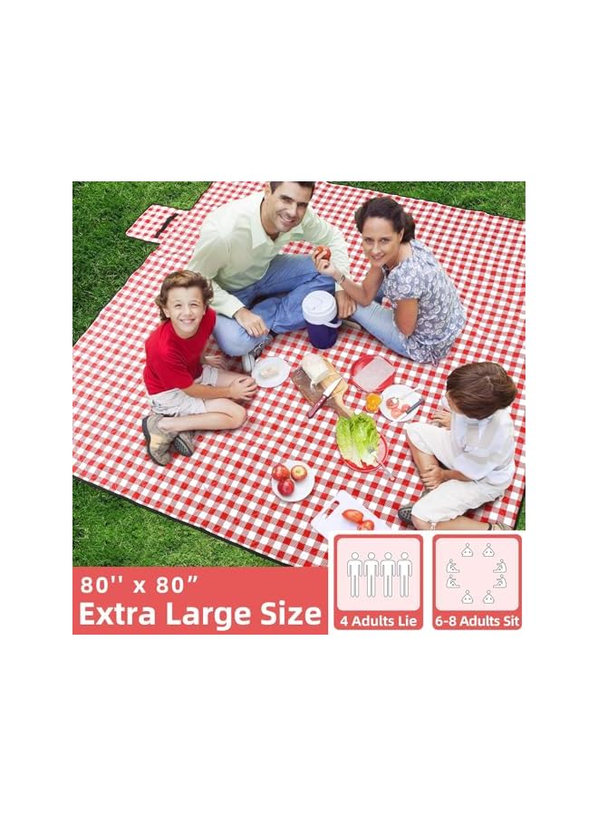 Green Tiger Airnuvola Foldable Picnic Blanket Waterproof Beach Blanket, 200 * 200CM Extra Large Foldable Outdoor Camping Mat Widen Picnic Mat, Red Check - Image 3