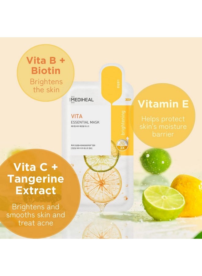 MEDIHEAL Ediheal Best Korean Sheet Mask Vita Essential Face Mask 4 Sheets Vitamin Mask For All Skin Types Smoothing Tightening Toning Up Brightening  - Image 4