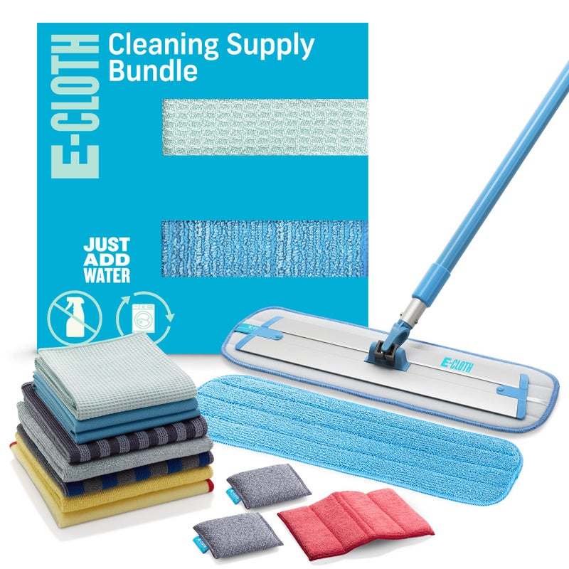 e-cloth ECloth 13pc Cleaning Supply Kit Includes Microfiber Cleaning Cloth and Mop Supplies Multiuse Cleaner Set for Glass Window Surface Floor Bathroom Stainless Steel Dishwasher 100 Wash Promise 