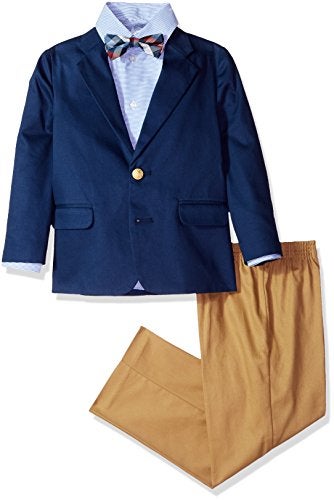 Izod boys 4-Piece Suit Set with Dress Shirt, Bow Tie, Pants, and Jacket, Dark Blue, 7 - Image 1
