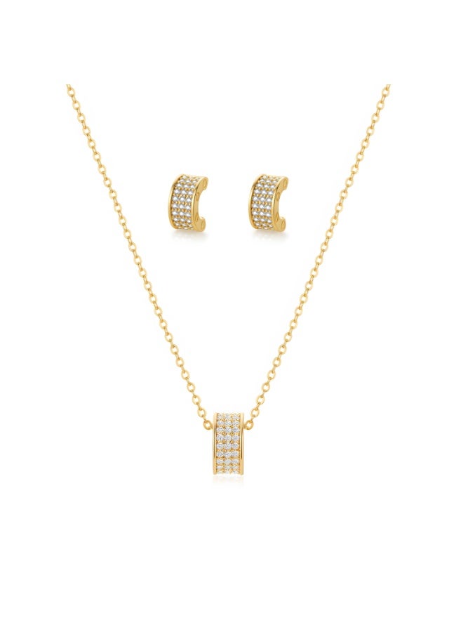MTZ Women Jewelry Set, 14K Gold Plated Dainty Pendant Necklace & Stud Earrings Set for Wedding Party Daily Wear - Image 1