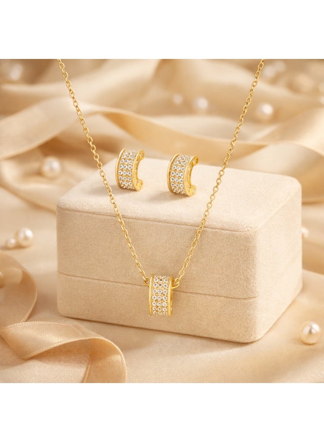 MTZ Women Jewelry Set, 14K Gold Plated Dainty Pendant Necklace & Stud Earrings Set for Wedding Party Daily Wear - Image 3