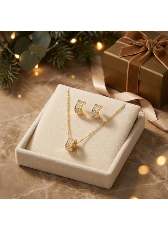 MTZ Women Jewelry Set, 14K Gold Plated Dainty Pendant Necklace & Stud Earrings Set for Wedding Party Daily Wear - Image 5