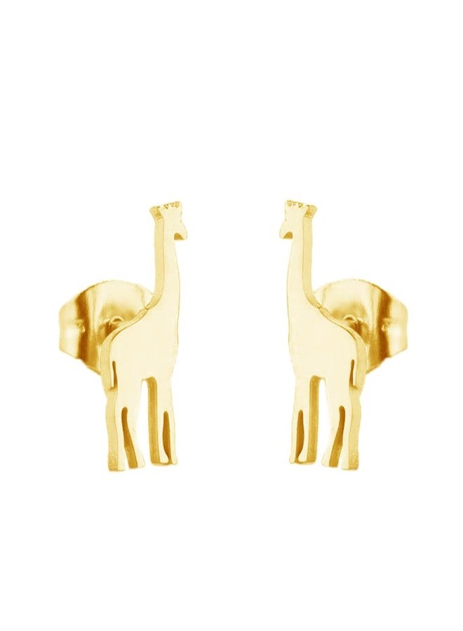 Izpack Simple Giraffe Small Stud Earrings for Women Stainless Steel Animal Piercing Studs Earring Lovely Jewelry Gifts Birthday (Gold) - Image 1