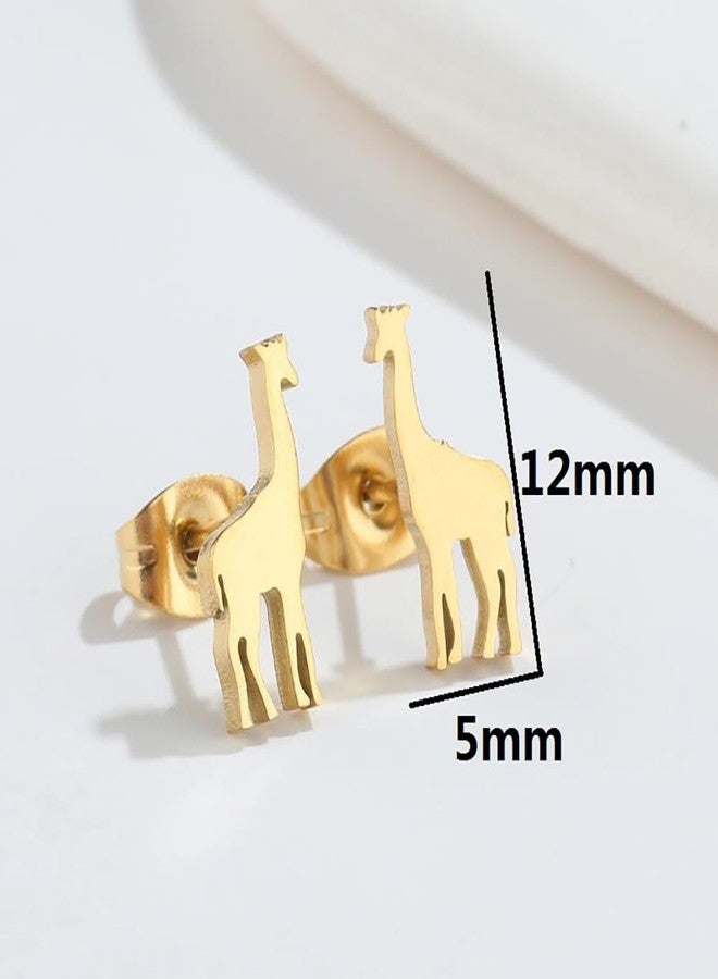 Izpack Simple Giraffe Small Stud Earrings for Women Stainless Steel Animal Piercing Studs Earring Lovely Jewelry Gifts Birthday (Gold) - Image 2