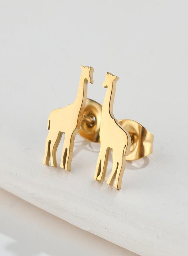 Izpack Simple Giraffe Small Stud Earrings for Women Stainless Steel Animal Piercing Studs Earring Lovely Jewelry Gifts Birthday (Gold) - Image 4