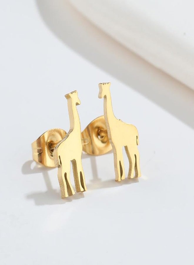 Izpack Simple Giraffe Small Stud Earrings for Women Stainless Steel Animal Piercing Studs Earring Lovely Jewelry Gifts Birthday (Gold) - Image 5