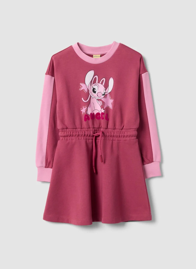 Ovs OVS Girlsâ€™ Pink Cotton-Blend Dress With Lilo & Stitch Print
