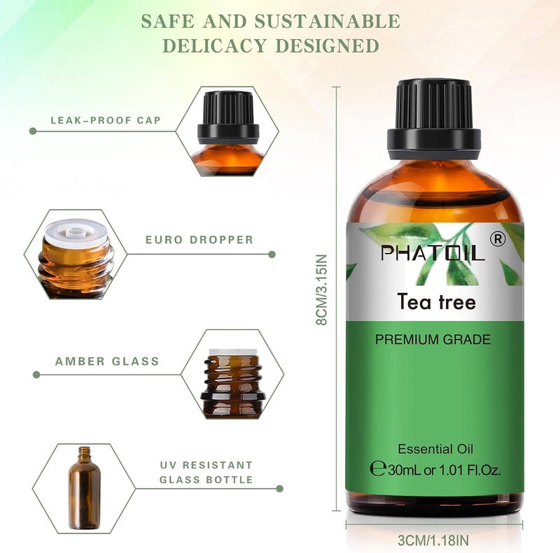 PHATOIL 1.01FL.Oz Tea Tree Essential Oil, for Aromatherapy Diffusers, Humidifiers, Great for DIY Candle and Soap Making, Gift for Friend(30ML) - Image 5