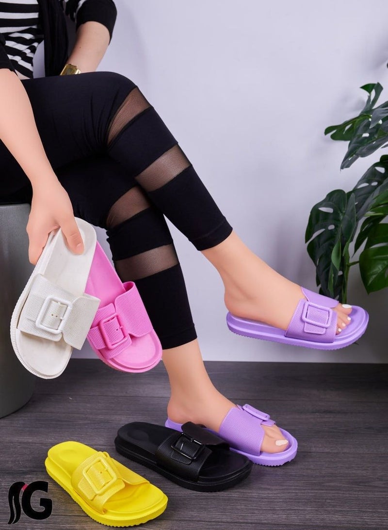 Women's slippers with elastic buckle, purple color - Image 3