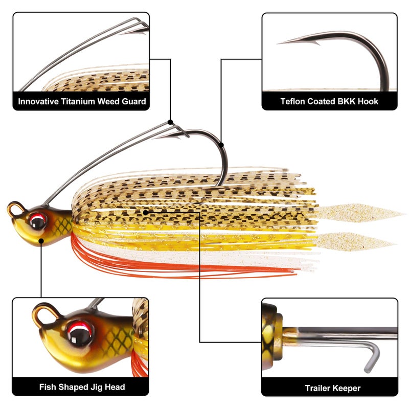 TRUSCEND Swim Jigs Fishing Lures with Teflon Coated Ultra Smooth Sharp BKK Hook, Multi-Color Skirted Bass Fishing Jigs Tied with Stainless Wire, Weedless Bass Baits Fishing Jigs Easily Used 3/8oz - Image 2