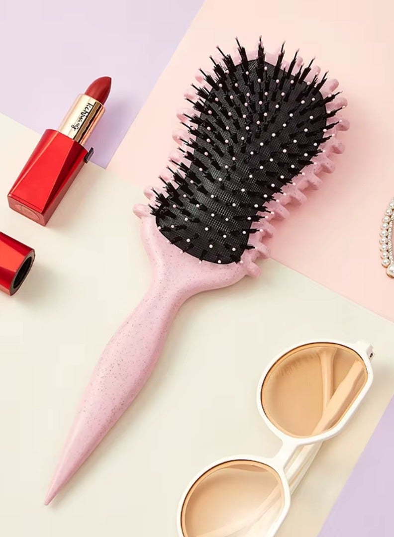 NIKITA.VIVI Curly Hairbrush Styling Hair Curling Comb Curly Hairbrush Best Curl Define Styling Brush with Prongs Bristle Hairbrush for Combing and Shaping Reduce Pulling and Curl Separation for Defined Curls Pink - Image 2
