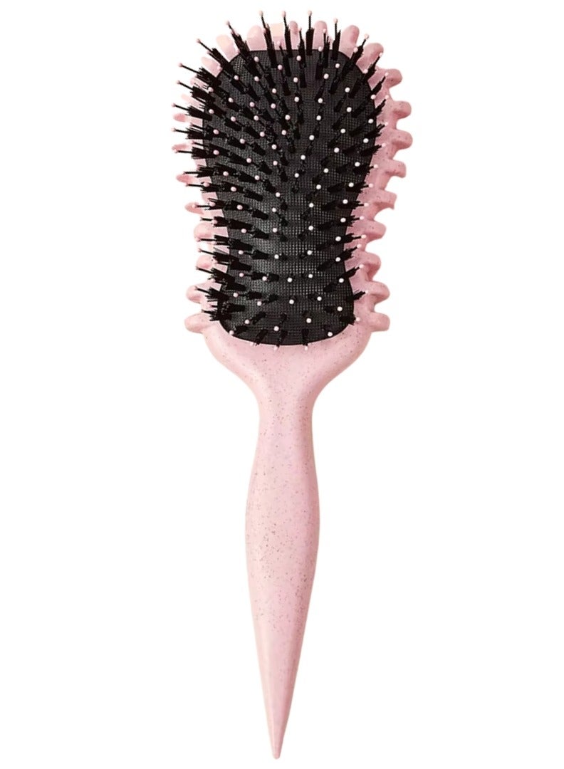 NIKITA.VIVI Curly Hairbrush Styling Hair Curling Comb Curly Hairbrush Best Curl Define Styling Brush with Prongs Bristle Hairbrush for Combing and Shaping Reduce Pulling and Curl Separation for Defined Curls Pink - Image 1