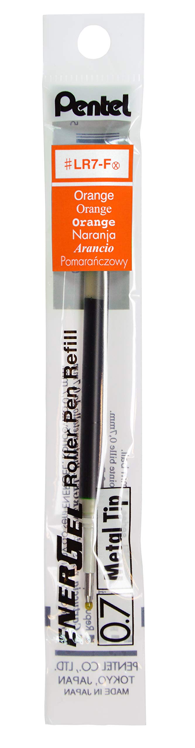 Pentel حبر إعادة تعبئة بنتل لقلم إنرجل وقلم لانسيلوت الجل، (0.7 مم) طرف معدني، حبر برتقالي، عبوة من 12 (LR7-F) - Image 3