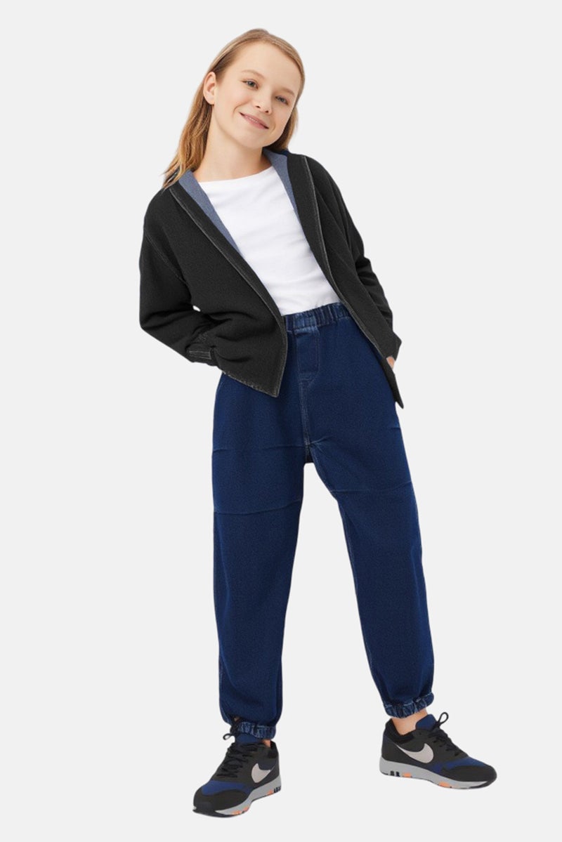 Bershka Kids Girl Plain Non Stretchable Jeans, Blue - Image 1