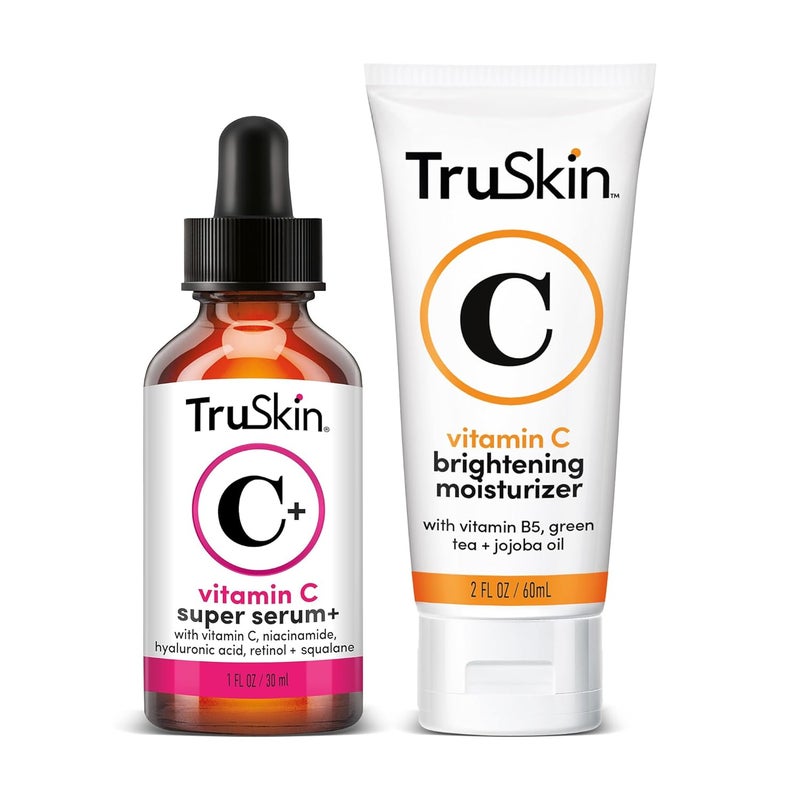 مجموعة TruSkin Super C Duo مع فيتامين C بالإضافة إلى سيروم سوبر 1 أونصة سائلة مرطب مضيء بفيتامين C 2 أونصة سائلة مجموعة هدايا للعناية بالبشرة لمظهر أكثر إشراقًا ونعومة وثباتًا