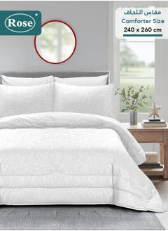 Rose ROSE Luxurious Flory Comforter, Premium Cotton Alternative Microfiber, Set of 6 pieces, Super Soft Cozy Breathable Cooling Lightweight, King size 260x240 cm, White  - Image 1
