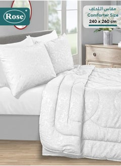 Rose ROSE Luxurious Flory Comforter, Premium Cotton Alternative Microfiber, Set of 6 pieces, Super Soft Cozy Breathable Cooling Lightweight, King size 260x240 cm, White  - Image 2