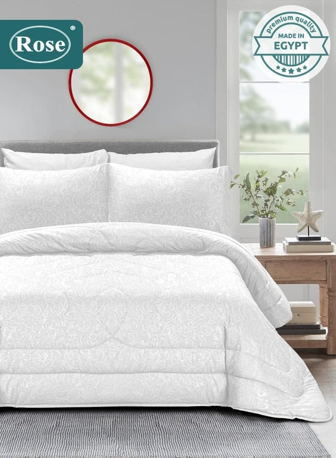 Rose Luxurious Flory Comforter Set, High Quality Microfiber, 6 pieces, Super Soft Cozy Breathable Cooling, King size 240x260 cm, White - Image 1