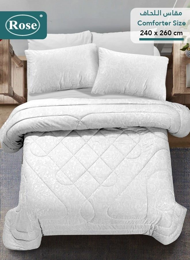 Rose Luxurious Flory Comforter Set, High Quality Microfiber, 6 pieces, Super Soft Cozy Breathable Cooling, King size 240x260 cm, White - Image 4