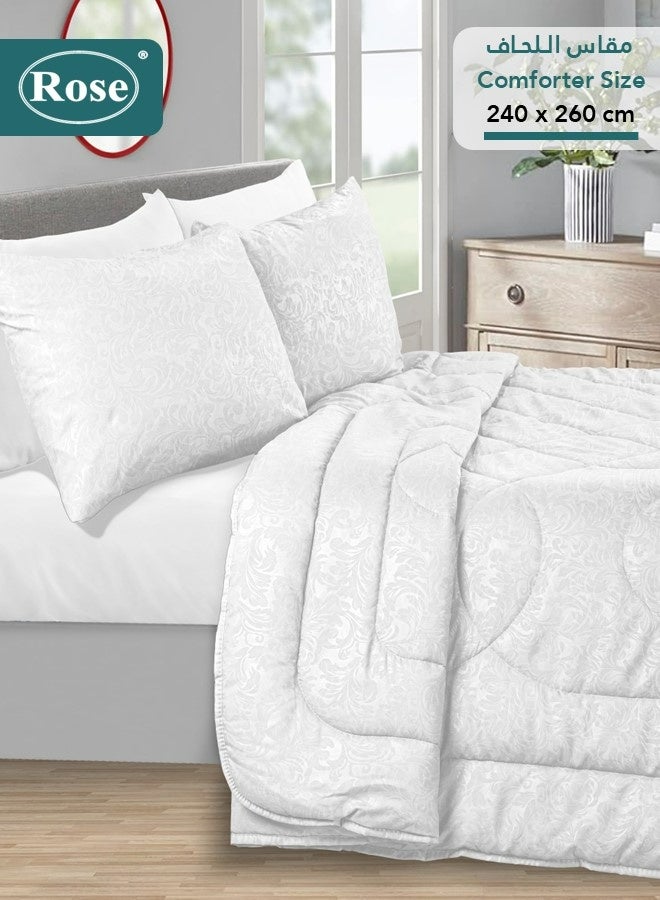 Rose Luxurious Flory Comforter Set, High Quality Microfiber, 6 pieces, Super Soft Cozy Breathable Cooling, King size 240x260 cm, White - Image 3