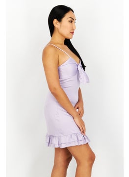 NA-KD Pamela x NA-KD Reborn Women Front Tie Frill Mini Dress, Dusty Lavender  - Image 3