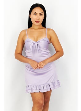 NA-KD Pamela x NA-KD Reborn Women Front Tie Frill Mini Dress, Dusty Lavender  - Image 1