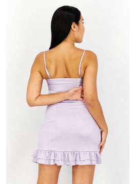 NA-KD Pamela x NA-KD Reborn Women Front Tie Frill Mini Dress, Dusty Lavender  - Image 2