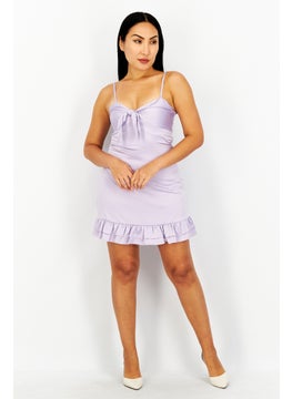 NA-KD Pamela x NA-KD Reborn Women Front Tie Frill Mini Dress, Dusty Lavender  - Image 4