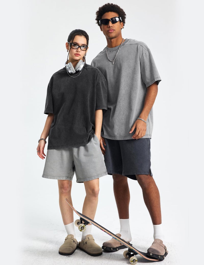 Arssm 4 Pack Oversized Tshirts for Men Acid Wash Loose Fit Vintage Cotton Heavyweight T Shirts Baggy Tees(BlackGreyArmyBeige-L) - Image 4